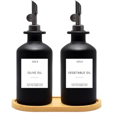 Imagem de Gelury Garrafa dispensadora de azeite de oliva para cozinha, conjunto de garrafas de óleo de vidro de 350 ml e dispensador de vinagre, recipientes de óleo à prova de vazamento para cozinhar (bico
