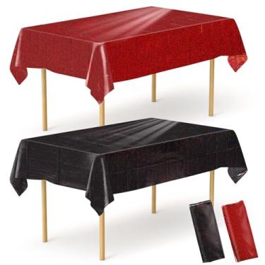 Imagem de 2pçs Toalha Mesa Holográfica Vermelha Preta, 220x137cm Toalha Mesa Brilhante Glitter Impermeável Cobertura Tabela Plástico Festas para Decoração Festa Aniversário Halloween Formatura Assustadora