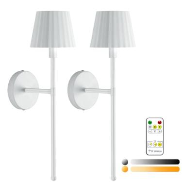 Imagem de Jaenmsa Arandela de parede operada por bateria, arandelas recarregáveis sem fio com lâmpadas magnéticas destacáveis reguláveis e controle remoto, luzes de parede de 3 cores para quarto, sala de estar