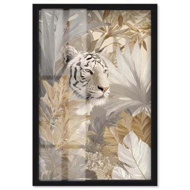 Imagem de Umber Tiger II Shadowbox Print Boho Gold Wall Art por Art Remedy, moldura preta, 43 x 63 cm