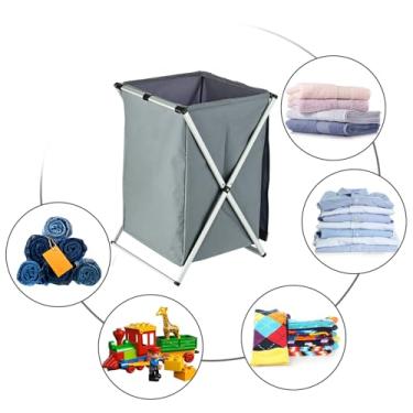 Imagem de GLOGLOW Necessidades Diárias Com Capa e Alça, Tecido Oxford, 58x38x38cm, Organizador de Armazenamento que Economiza Espaço para Banheiro e Quarto Cesto de Roupa Dobrável Dobrável Nan (Cinza escuro)