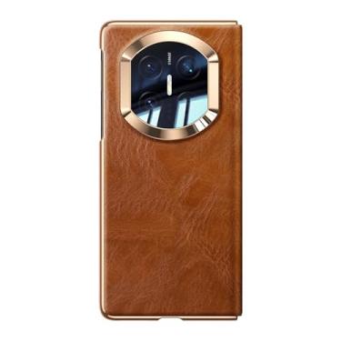 Imagem de POYUFRG Capa flip para Huawei Mate X7, Slim Retro Oil Wax Pattern Capa galvanizada de couro genuíno capa de visualização inteligente, marrom, Mate X7