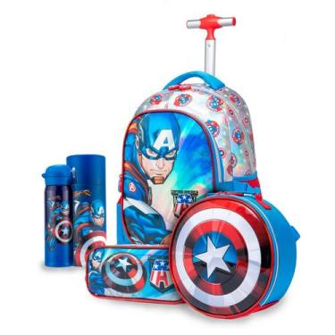 Imagem de Kit Mochila Lancheira Estojo Garrafa Marvel Capitão América