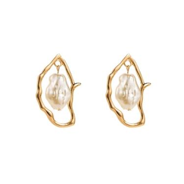 Imagem de Brincos de pérola barroca para mulheres, brincos modernos de ouro irregular, brinco hipoalergênico de prata exagerada retrô, pérola, ouro, prata, zinco, Pérola
