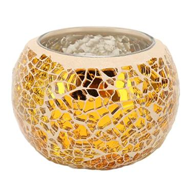 Imagem de Cryfokt Castiçal Artesanal de Vidro Dourado Em Mosaico, Castiçal Romântico Tealight para Mesa de Jantar, Cafés e Bares