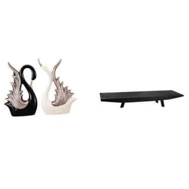 Imagem de Whtkoph Elegantes Figuras de Cisne em Cerâmica E Bandeja Rústica de Madeira para Decoração de Casa, Aniversário, Lareira E Centro de Mesa de Casamento.