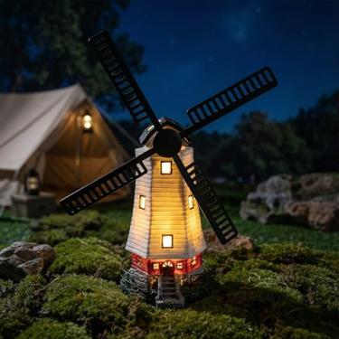 Imagem de LynsaTac Moinho de vento solar para ambientes externos, decoração de jardim à prova d'água com sensor automático do crepúsculo ao amanhecer, lanterna movida a energia solar para quintal, pátio, parque
