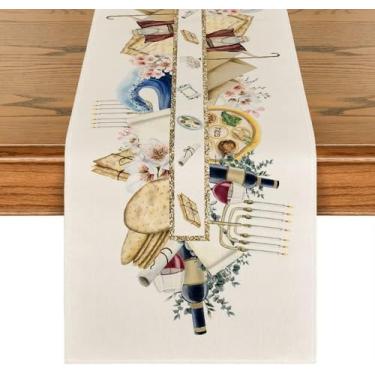 Imagem de Caminho De Mesa Menorá Decoração Judaico Hebraico candelabro/pão