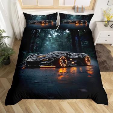 Imagem de Capa de edredom de carro esportivo para meninos, meninas, adolescentes, meninos, meninas, adolescentes, jogo de cama com tema de esportes radicais, decoração de quarto de carros de corrida