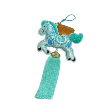 Imagem de IEUDNS Enfeite de Cavalo para o Ano Chinês, Animal do Zodíaco, Decoração Fofa para o Festival da Primavera, Feng Shui, Pingente para Pendurar em Casa, Cavalo Azul Correndo, Borlas