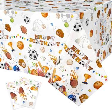 Imagem de WERNNSAI 2 peças de toalha de mesa esportiva – decoração de festa de aniversário esportiva futebol basquete futebol toalha de mesa de beisebol para todos os artigos de festa com tema estrela