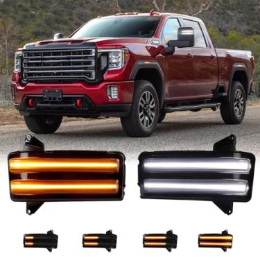Imagem de Luzes de seta sequenciais de LED para Chevy Silverado GMC Sierra 2500 3500 2020-2024 Indicador de Sinal Âmbar Switchback Branco Completo DRL e Espelho de Reboque Luz de Estacionamento com Lente Fumada