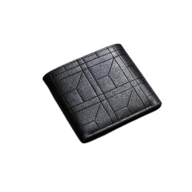 Imagem de Carteira masculina moderna preta compacta com estampa xadrez de couro macio de grande capacidade, design compacto preto moderno com fivela, padrão xadrez, couro macio, grande capacidade