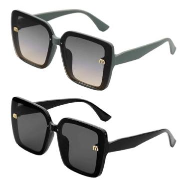 Imagem de HARFINGTON Óculos de sol femininos e masculinos, óculos de sol retrô de policarbonato com proteção solar, Marrom e cinza, Standard