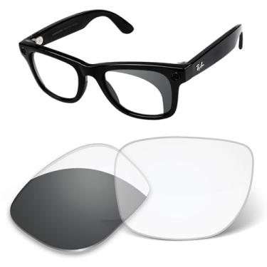 Imagem de Lentes de substituição de 1,6 mm compatíveis com óculos inteligentes RayBan Meta Wayfarer (Gen 2) RW4012 de 53 mm, antiarranhões e ajuste fácil, Cinza fotocrômico, One Size