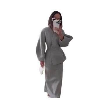 Imagem de Conjunto De Blazer Slim Com Decote Em V E Saia Para Mulheres, Manga Lo