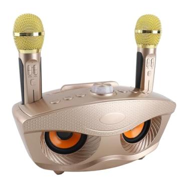 Imagem de aqxreight Alto-falante Home KTV Karaokê Alto-falante Com Dois Microfones Grande Construído Com Bateria de 3000mAh Noites você 2 Microfones karaokê Familiar Com Amigos (Ouro)