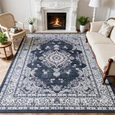 Imagem de WEZVIX Tapete lavável de 20 x 25 cm para sala de estar, tapete grande floral vintage tradicional, tapete boho macio para sala de jantar, quarto de hóspedes, escritório, quarto de crianças, casa de