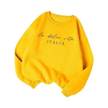 Imagem de Moletom Feminino Multicolorido Y2K Com Estampa La Dolce Vita, Pulôver 