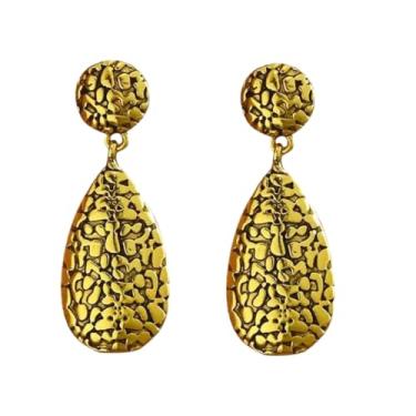 Imagem de Brincos de pressão de ouro antigo com padrão de martelar clipes de orelha gota de água sem piercing