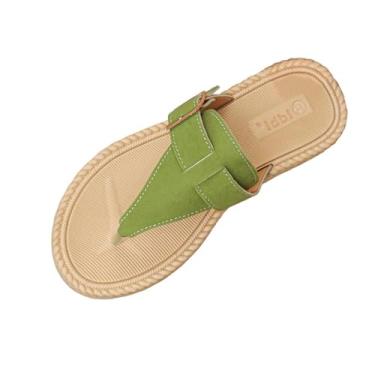 Imagem de Chinelo feminino peep toe com design de cor sólida para uso casual de verão e estilo minimalista, Verde, 36