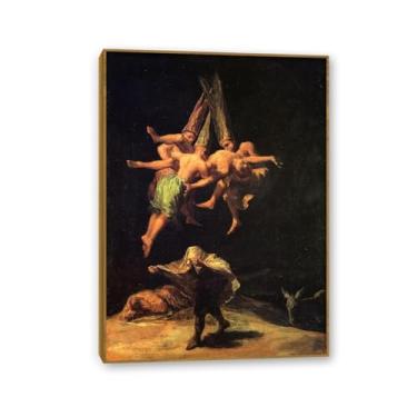 Imagem de Arte de parede Francisco Goya, Witches in the Air, impressão em tela famosa reprodução de pinturas a óleo abstratas imagem de arte emoldurada para decoração de casa 55 x 40 cm (22 x 16 polegadas)