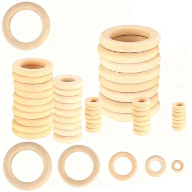 Imagem de 20 peças de anéis de artesanato de madeira natural inacabados - espaços em branco circular de madeira lisa para fabricação de joias de macramê, conectores de pingente DIY, artesanato de arte em