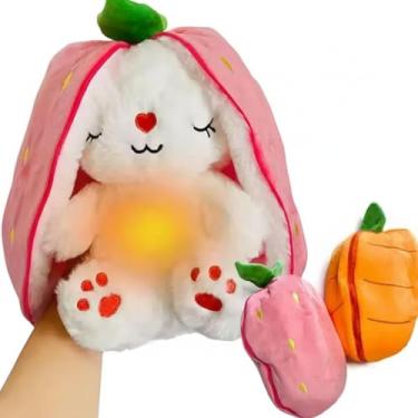 Imagem de Pelúcia Musical com Luzes e Movimento, Coelho que Vira Cenoura, Brinquedo Macio para Dormir com Respiração Luminosa
