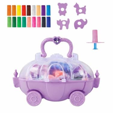 Imagem de Kit Massinha de Modelar Infantil, Carruagem de Princesa - conjunto de massinha com acessórios, 23 peças: 1 linda carruagem, 18 massinhas de modelar, 4 formas, 1 aplicador, presente para crianças, Lilás, Para Crianças 3+ Anos