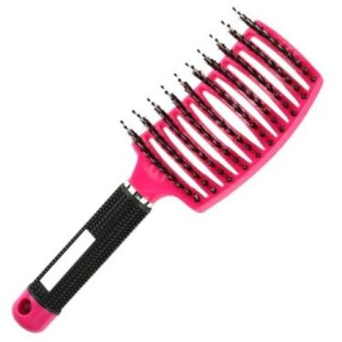 Imagem de Escova Profissional Vazada Curva Raquete Desembaraça Cabelos Rosa Pink