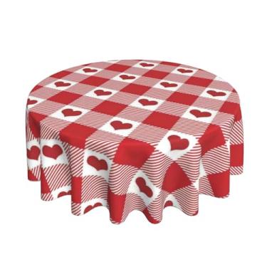 Imagem de Toalha de mesa redonda para dia dos namorados, 177 cm, vermelho, coração, búfalo, xadrez, resistente a manchas, presente de aniversário, para cozinha, jantar, toalha de mesa pequena para festa e