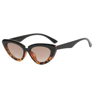 Imagem de Óculos de Sol Femininos Jelly Color Cat Eye com Armação Pequena e Proteção UV400 para Esportes ao Ar Livre, Corrida e Ciclismo, Estampa de Leopardo Preto e Chá