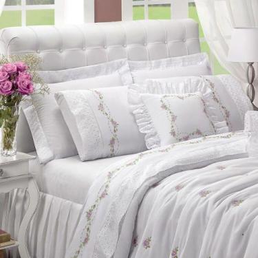 Imagem de Cobre Leito Arabesco Bordado Queen Dupla Face 6 Peças - Branco - Top C