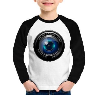 Imagem de Camiseta Raglan Infantil Lente Câmera Manga Longa - Foca na Moda, Bran