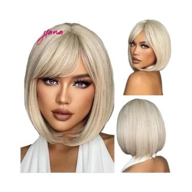 Imagem de Peruca Sintética Preta Lisa Curta Com Franja Para Mulheres, Cabelo Afr