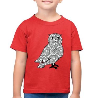 Imagem de Camiseta Algodão Infantil Coruja Mandala - Foca na Moda, Vermelho, 2