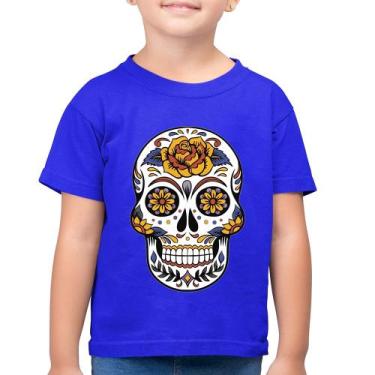 Imagem de Camiseta Algodão Infantil Caveira Mexicana - Foca na Moda, Azul royal,