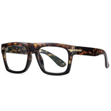 Imagem de Armação de óculos retrô transparente feminina, armação de óculos masculina da moda (estampa de leopardo preta)