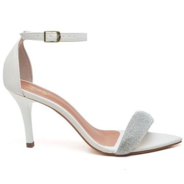 Imagem de Sandália Feminina Salto Médio Bico Folha Prata Com Nozinho - Ellas Onl