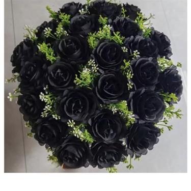 Imagem de Buquê de Rosas Artificiais com Folhagem C/24 Flores – Arranjo Decorativo Realista para Casa, Festa e Presente(Preto -4581/3916)