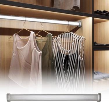 Imagem de Haste de armário extra longa e resistente para montagem na parede - trilho de pendurar roupas de 40 cm para organização de guarda-roupa, rack de roupas preto com suportes de extremidade para máxima