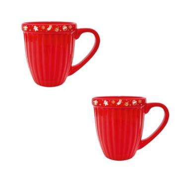 Imagem de Kit de 2 Canecas de Cerâmica 390ml 2ª Linha - Tema Natal Feliz, Ideal para Presente e Uso Doméstico (Vermelha Enfeites)