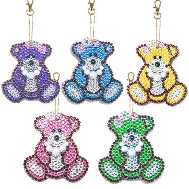 Imagem de LazyFold 5 peças de kits de chaveiros de pintura de arte de diamante para adultos, padrão de urso colorido, pintura de diamante, porta-chaves, porta-chaves, pingente artístico, decoração de festival