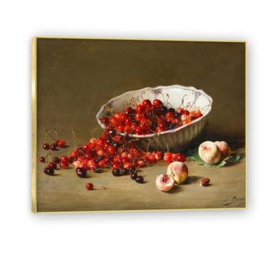 Imagem de Moldura dourada. Arte vintage emoldurada de frutas mortas, pintura clássica de cozinha country, decoração de parede de casa de fazenda quente para sala de jantar e cozinha. A28. 70 x 84 cm - 27,5 x