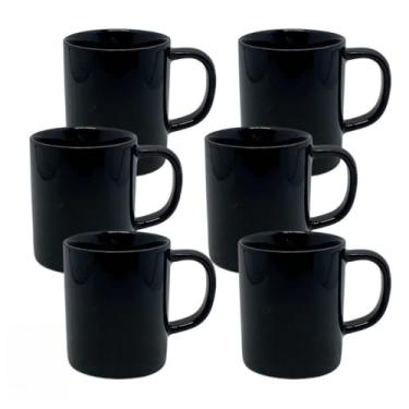Imagem de Jogo de 6 Canecas Xícara de Porcelana Preta - Ideal para Café, Chá e Cantinho do Café, Kit Mesa Posta Elegante para Casa (Preta)