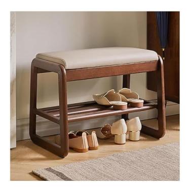 Imagem de Banco de sapato moderno de meados do século com assento estofado, rack de armazenamento de entrada de 100 cm, acabamento em nogueira, organizador de corredor elegante, móveis que economizam espaço