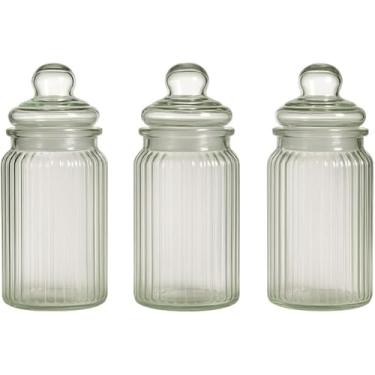 Imagem de Conjunto 3 Potes de Vidro Herméticos com Tampa Canelado, 230ml, 13x8cm, para Armazenamento de Alimentos, Temperos, Café e Doces