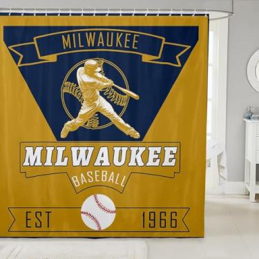 Imagem de Feelyou Cortina de chuveiro de beisebol para decoração de banheiro Milwaukee cortina de banho para barracas banheiras beisebol cidade acessórios de banheiro esportes jogo impermeável tecido de