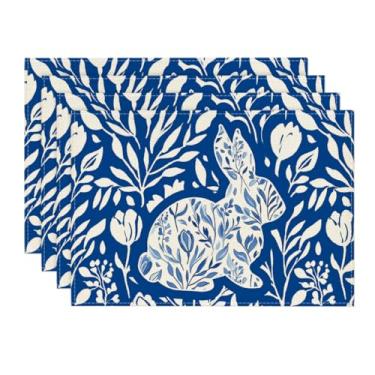Imagem de Artoid Mode Jogo americano de Páscoa Blue Bunny Rabbit Wild Weeds, conjunto de 4, tapetes de mesa de mola de 30 x 45 cm para decoração de festa ao ar livre, casa, cozinha, jantar