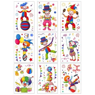Imagem de Threetols 9 folhas adesivos de janela de carnaval de circo, adesivos de janela dupla face de parque de diversões de palhaço reutilizáveis adesivos de balões coloridos estáticos para porta de vidro